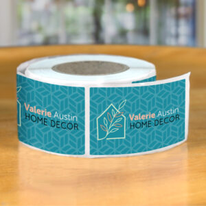 A stack of Rounded Rectangle Roll Labels with precision-cut edges