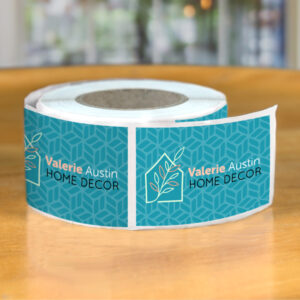 Stack of Roll Label rectangles in various colors and sizes, ideal for product labeling