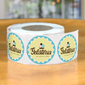Assorted circle roll labels on a white background